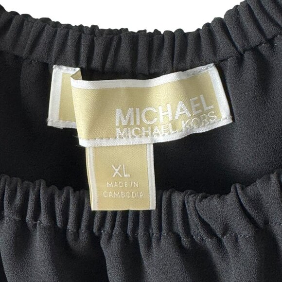 Michael Michael Kors Black Semi Sheer Blouse XL Off Shoulder Ruffle Minimalist - Picture 7 of 9